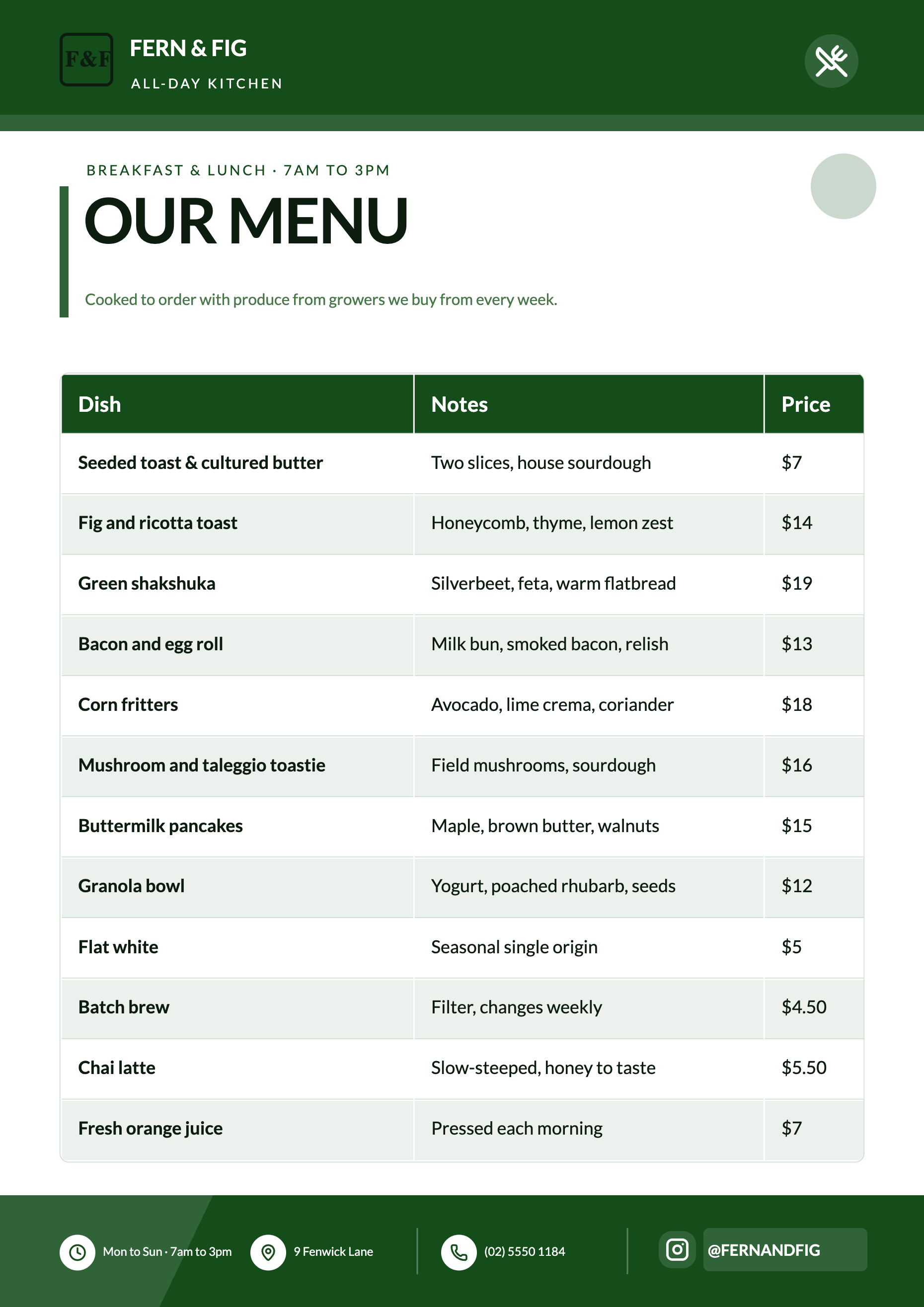 Cafe menu flyer example