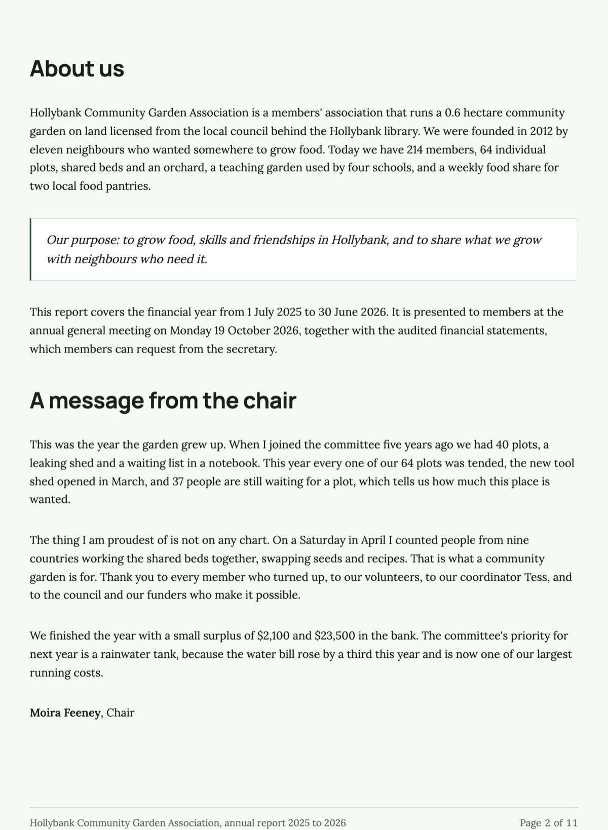Annual report template for a small nonprofit community group example