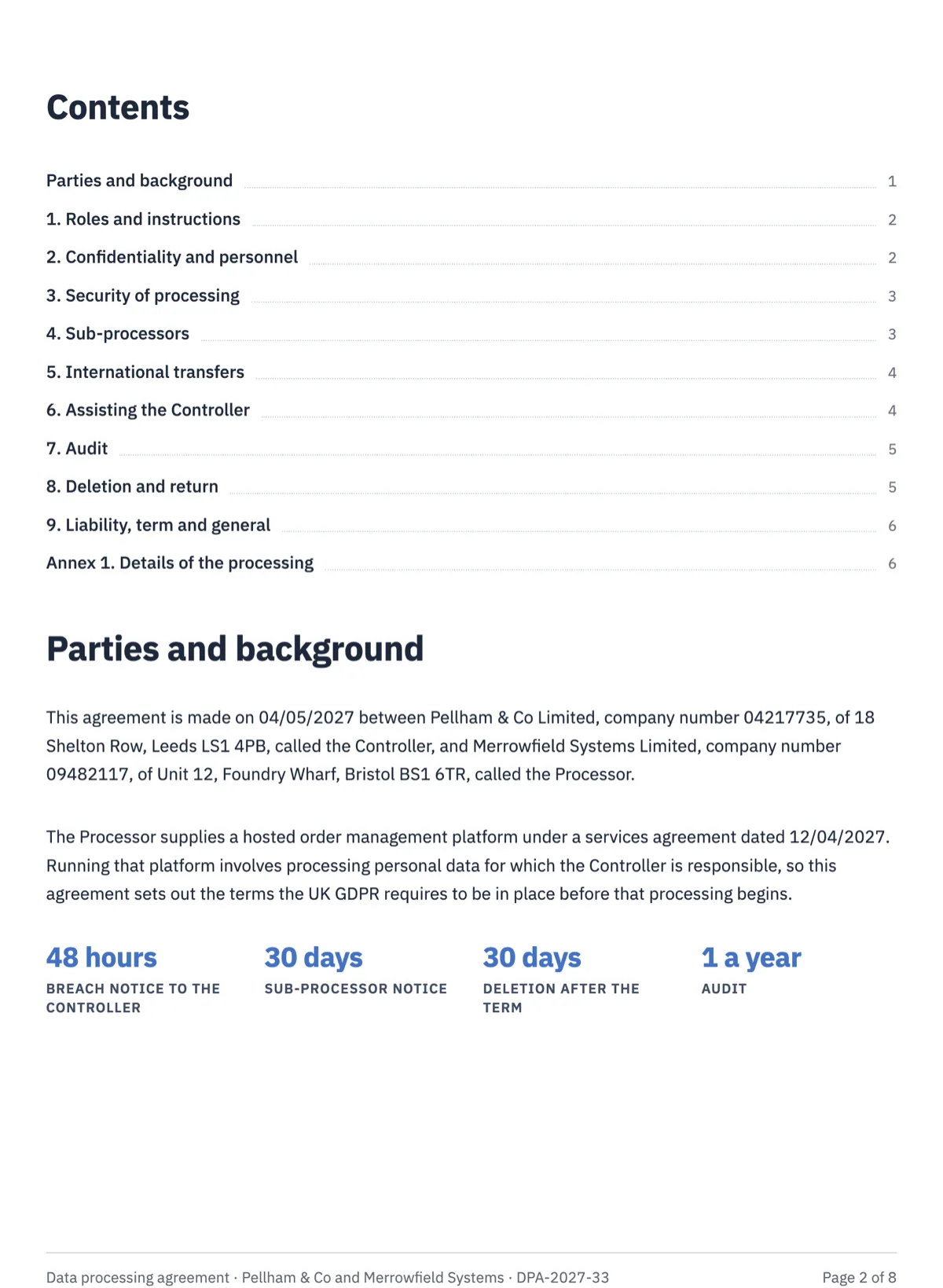 UK data processing agreement template with sub-processors example