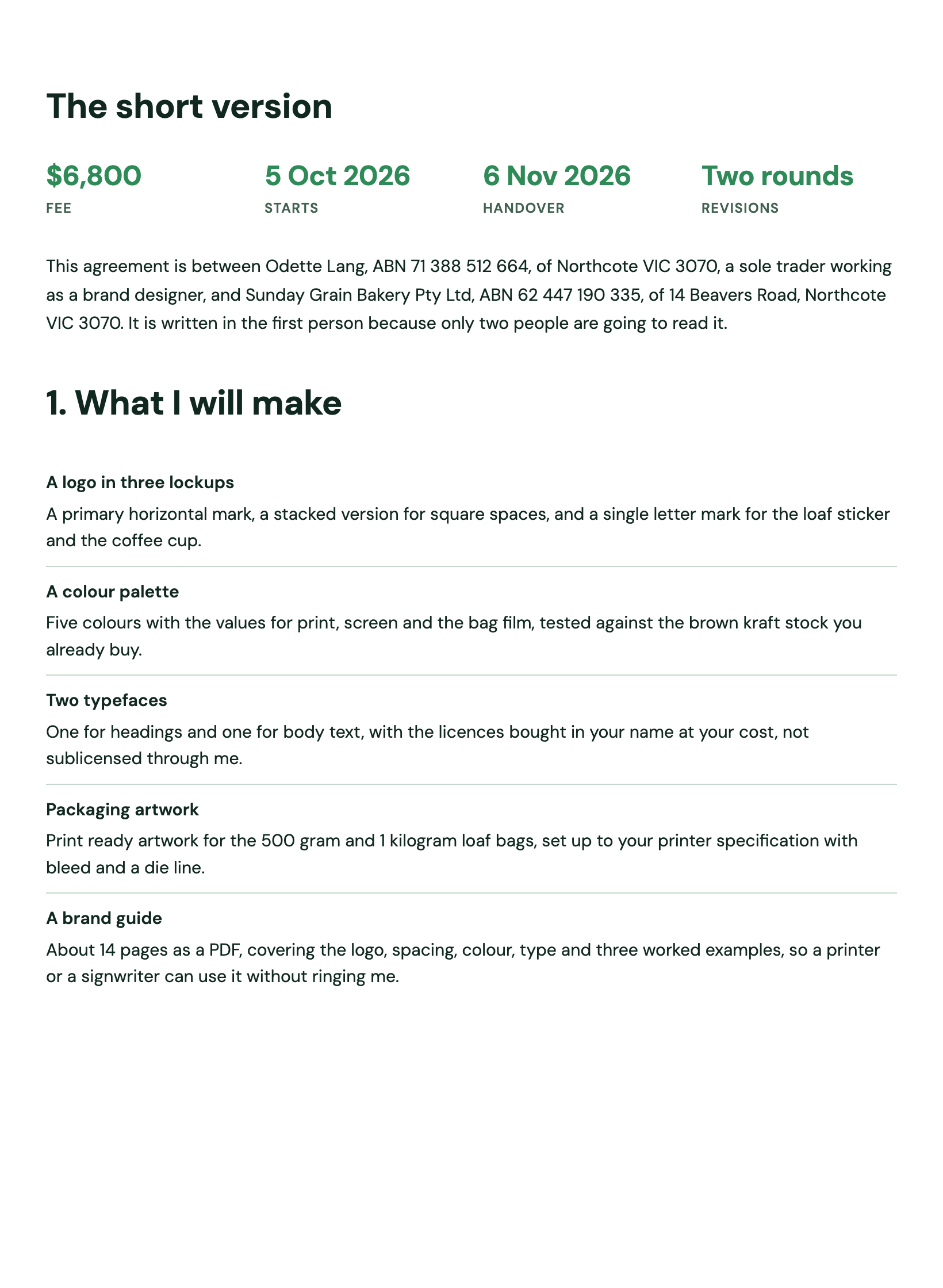Freelance contract example