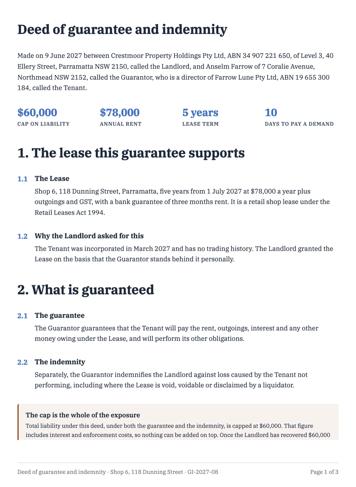 Personal guarantee template with a cap and a notice of demand example