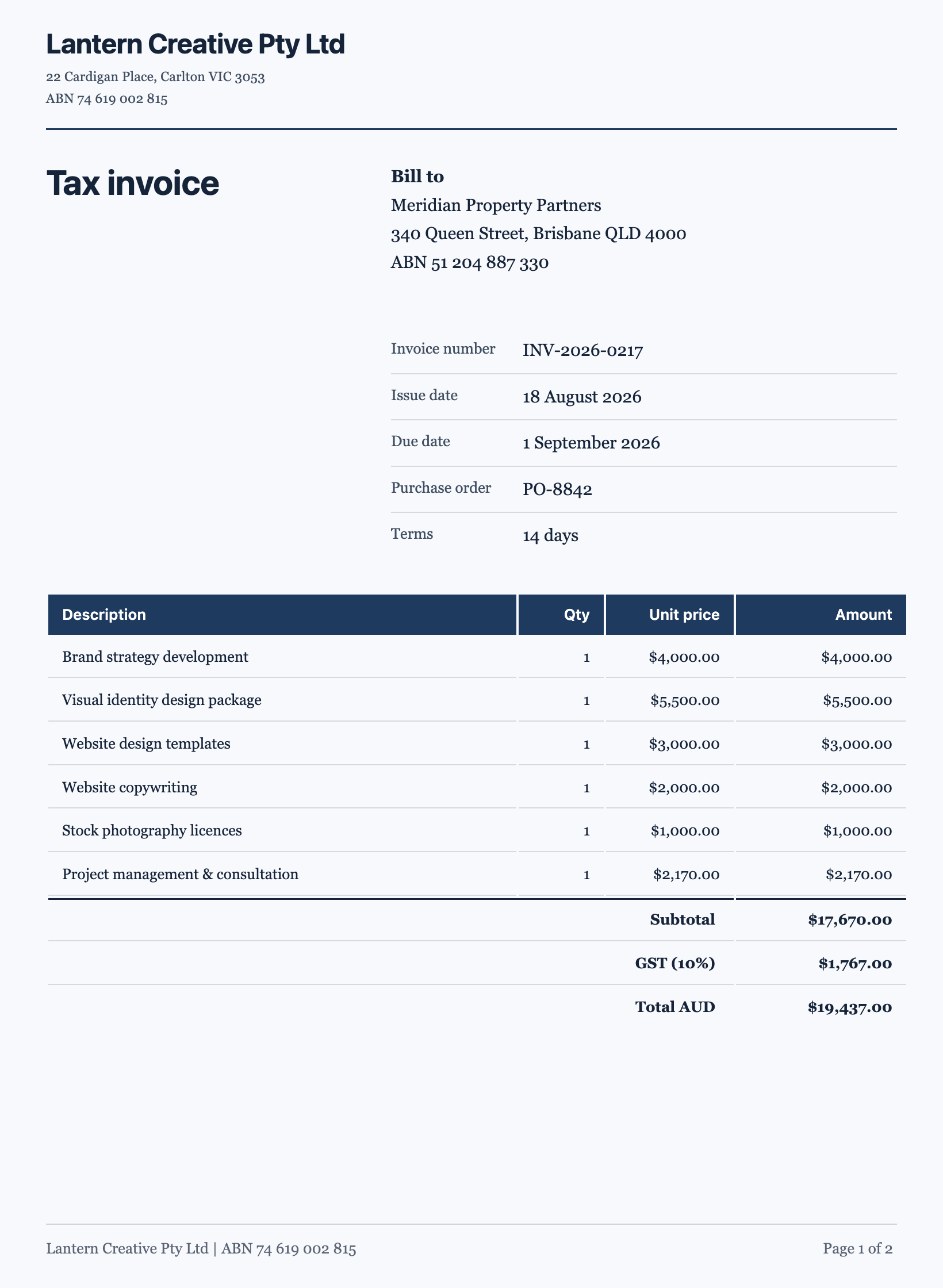 Tax invoice example