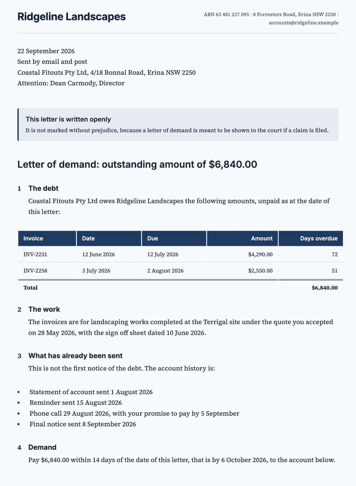 Letter of demand template that can go straight to the tribunal example