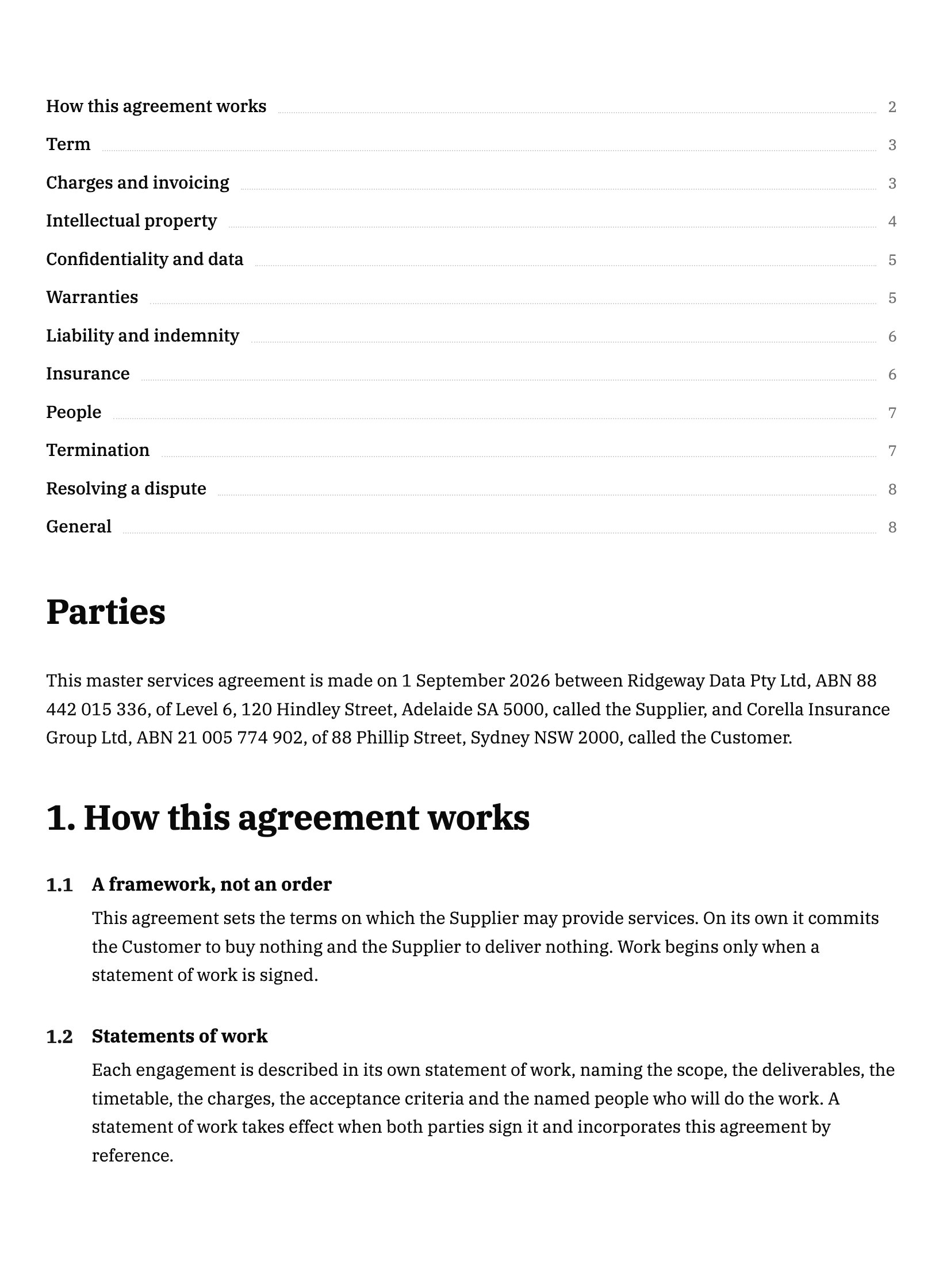 Master services agreement example