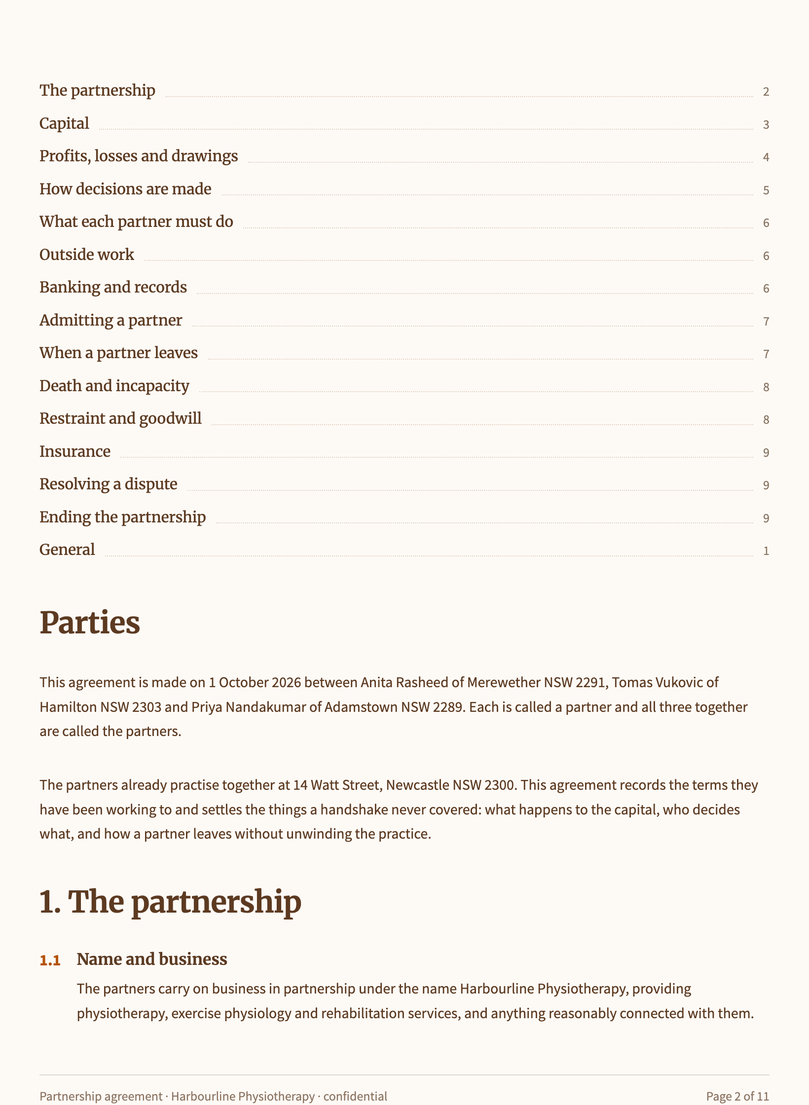 Partnership agreement template example