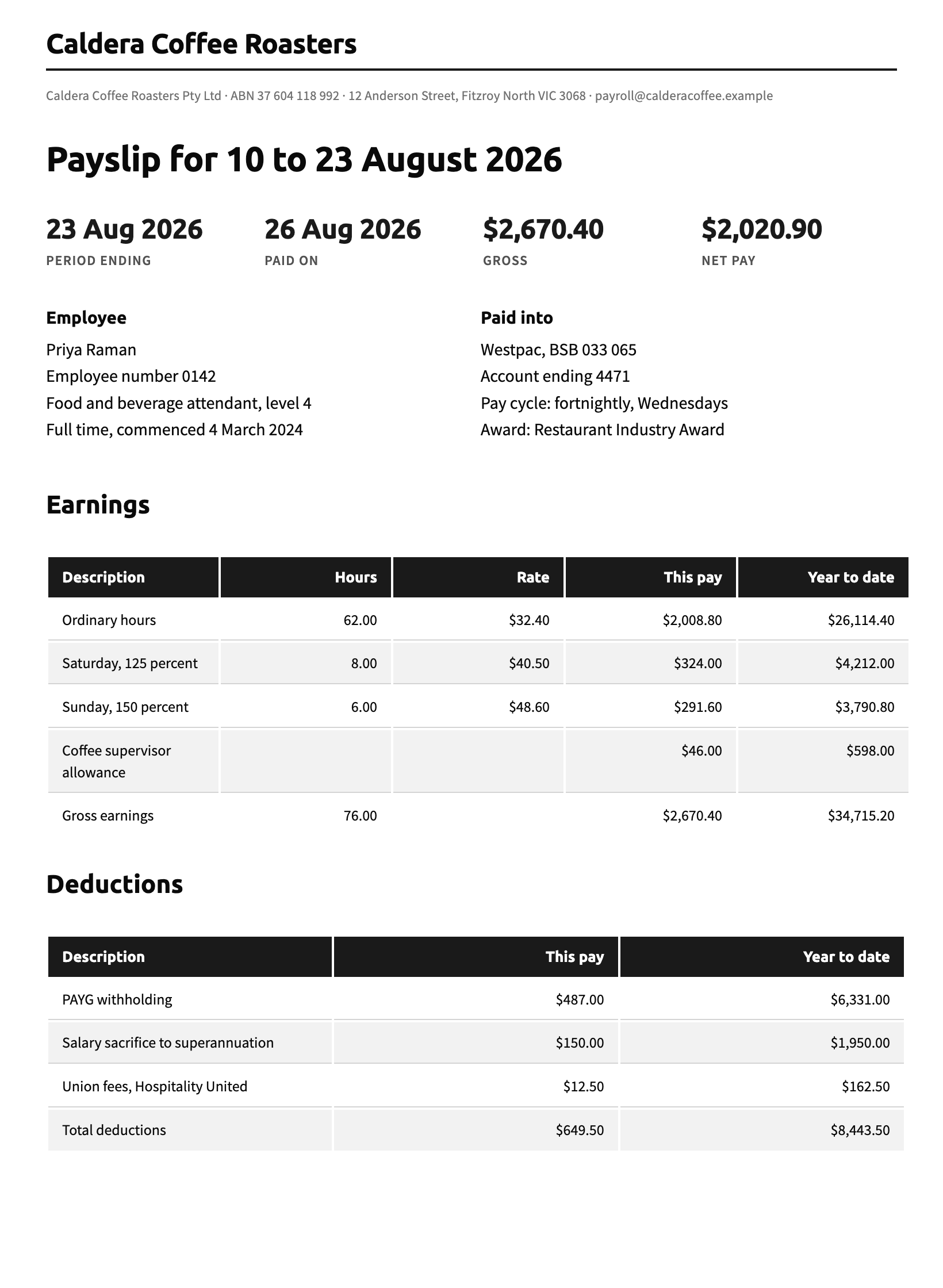 Payslip example