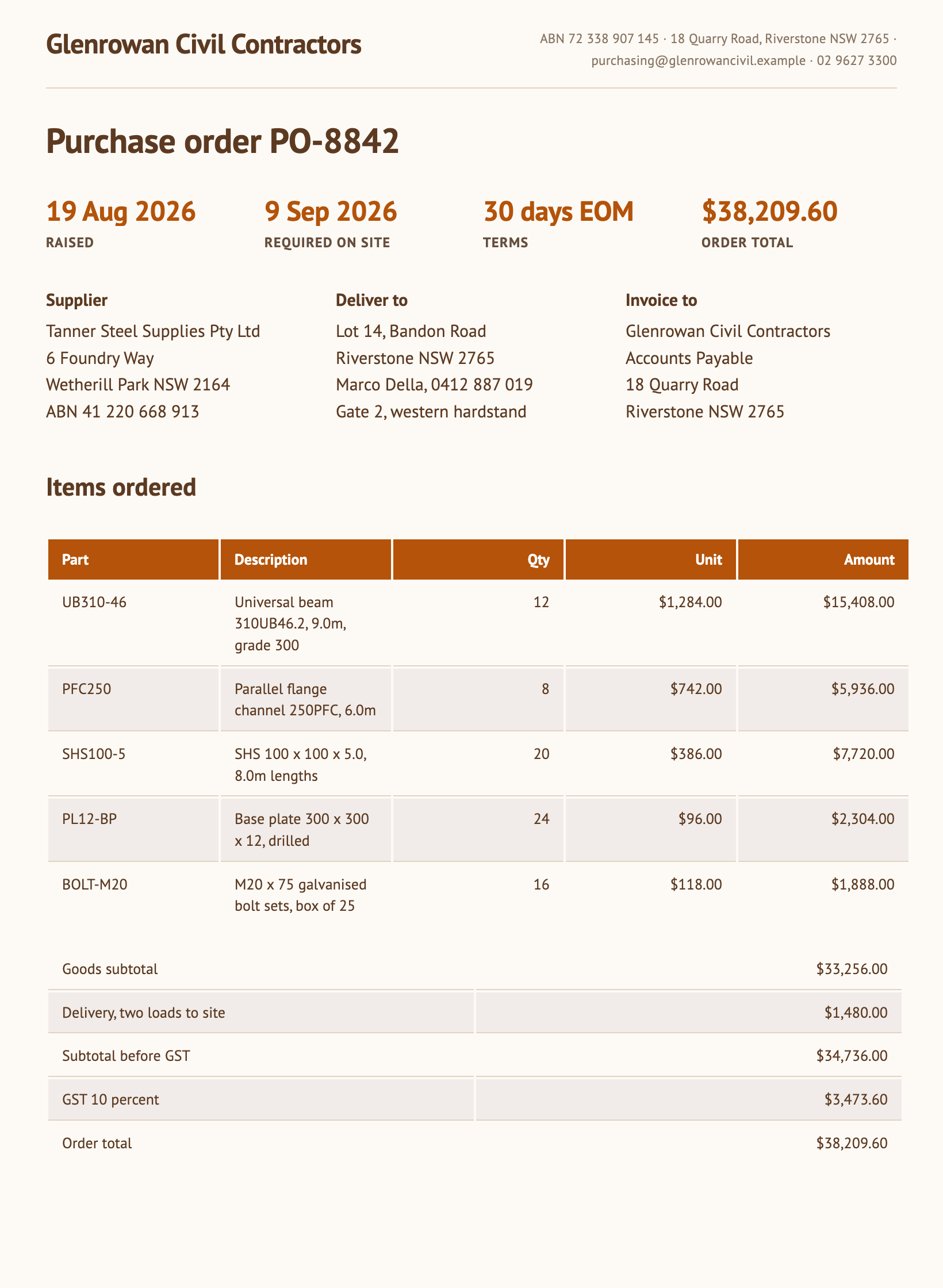 Purchase order example