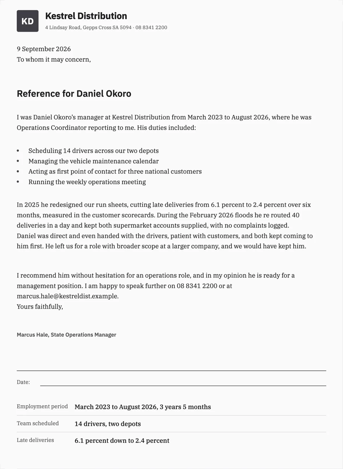 Reference letter template that is specific enough to be useful example