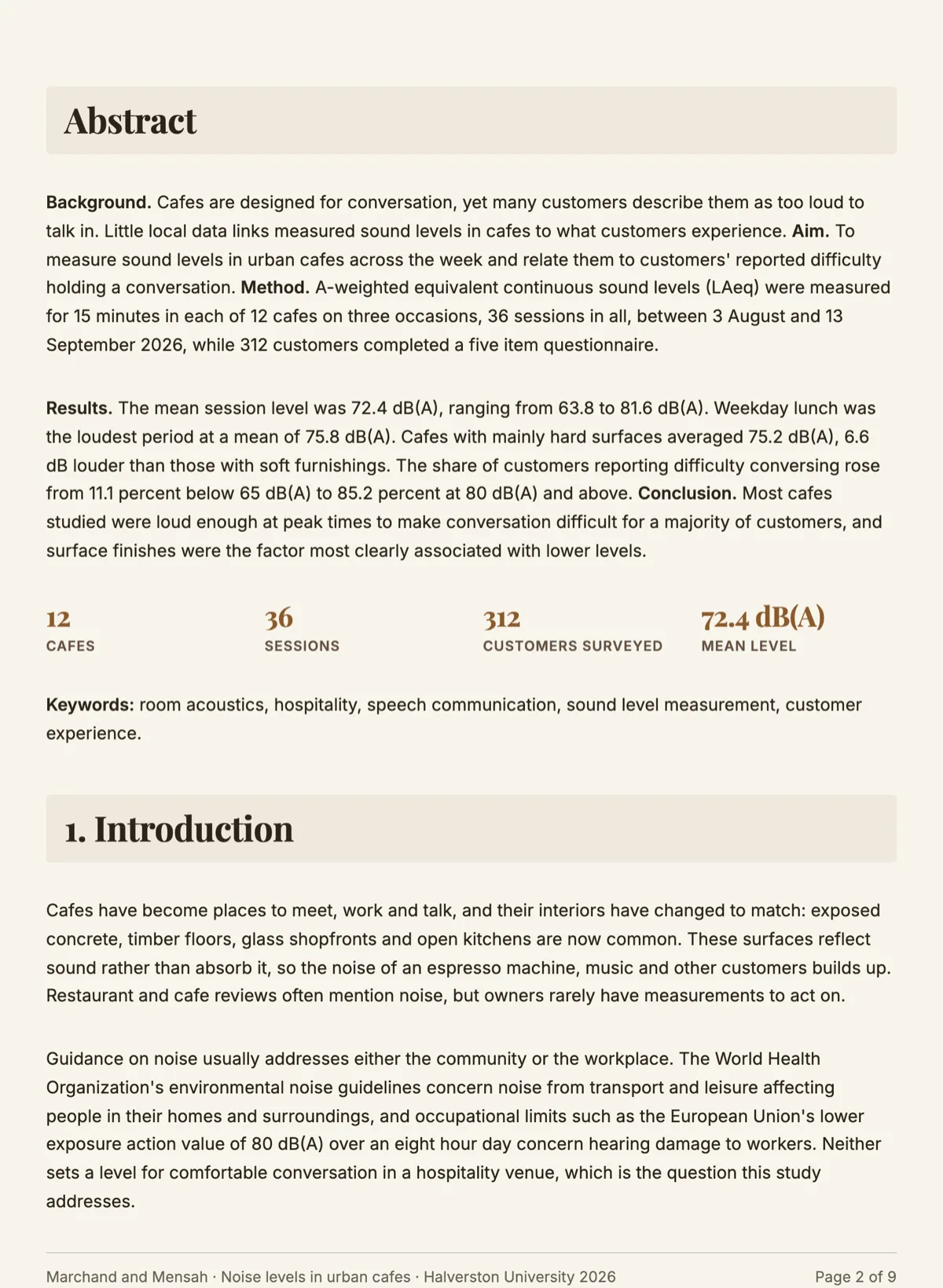 Research report template in IMRaD format, with tables and figures example