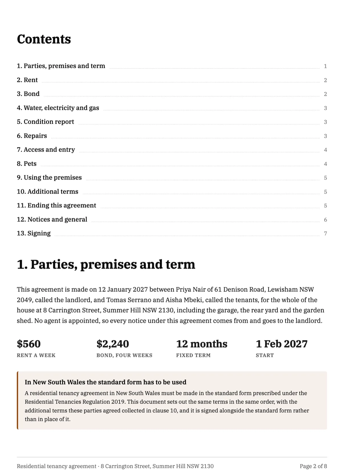 Residential lease agreement template for a New South Wales fixed term example