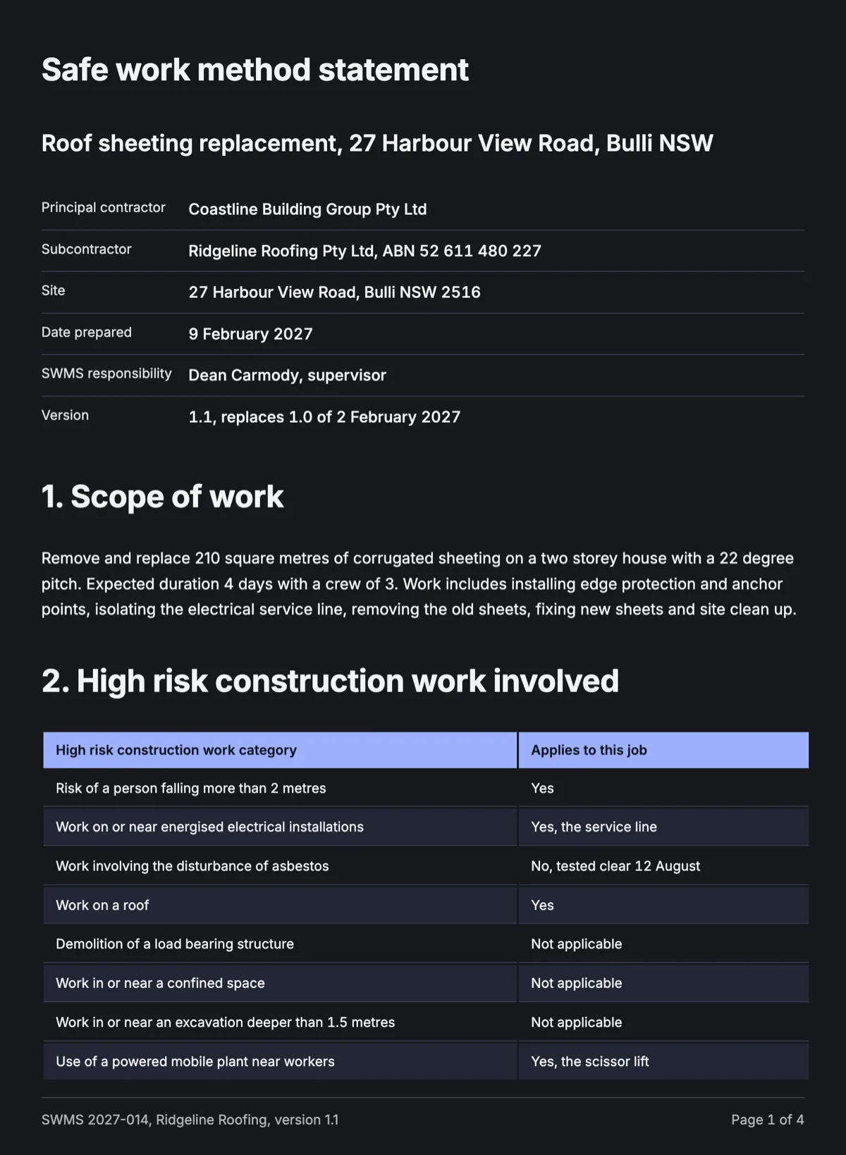 Safe work method statement template a site supervisor will accept example