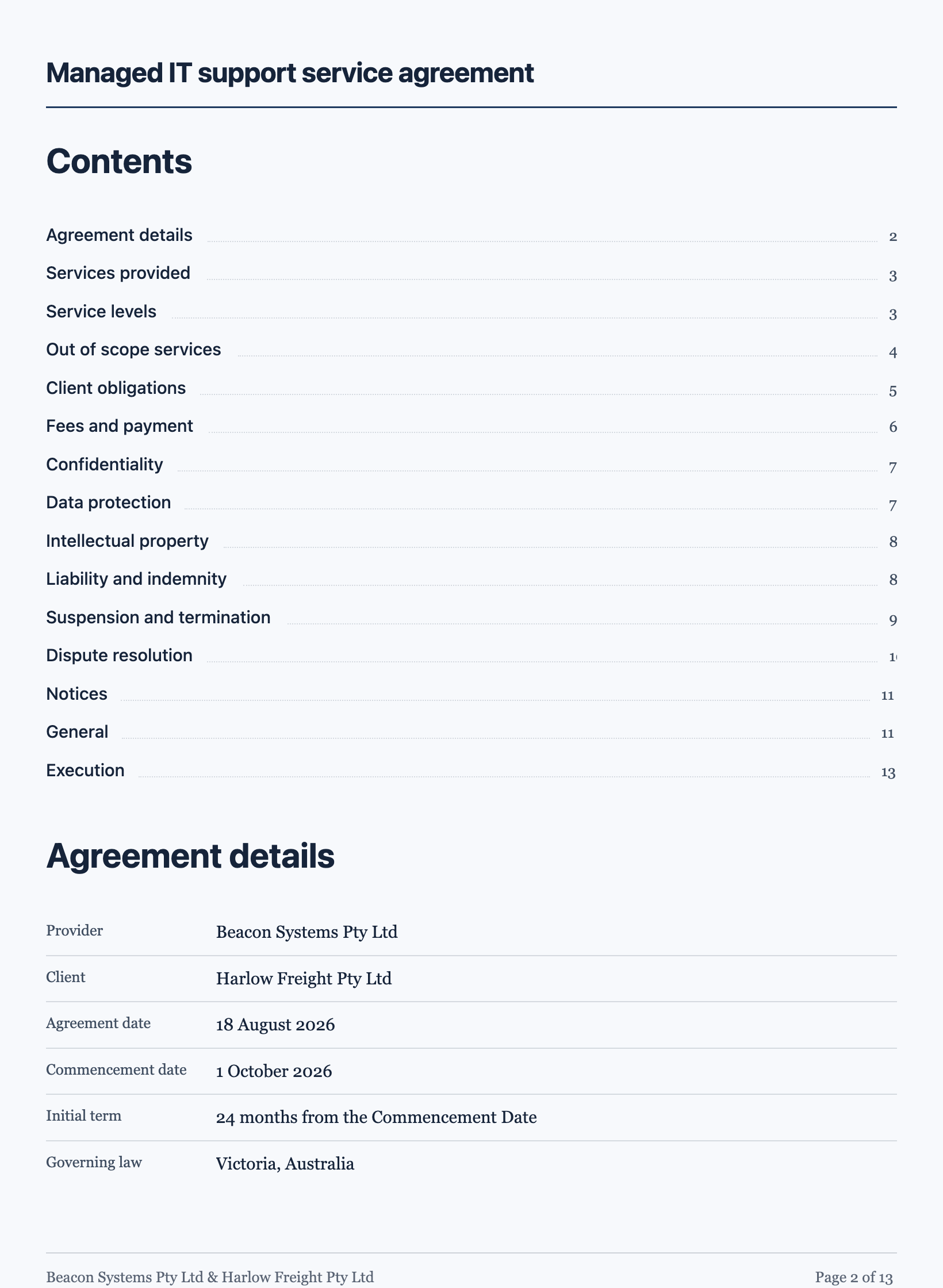 Service agreement example