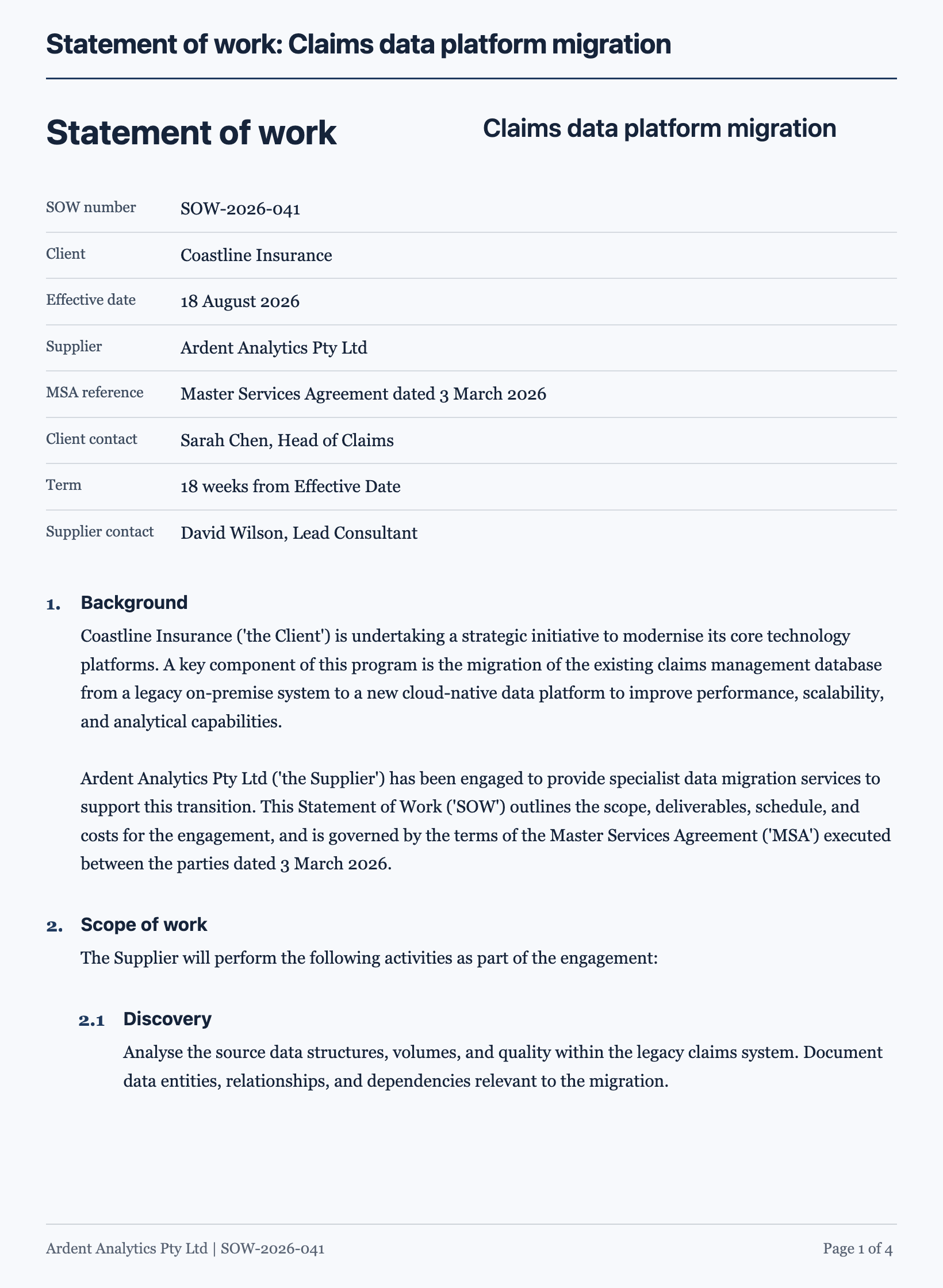 Statement of work example