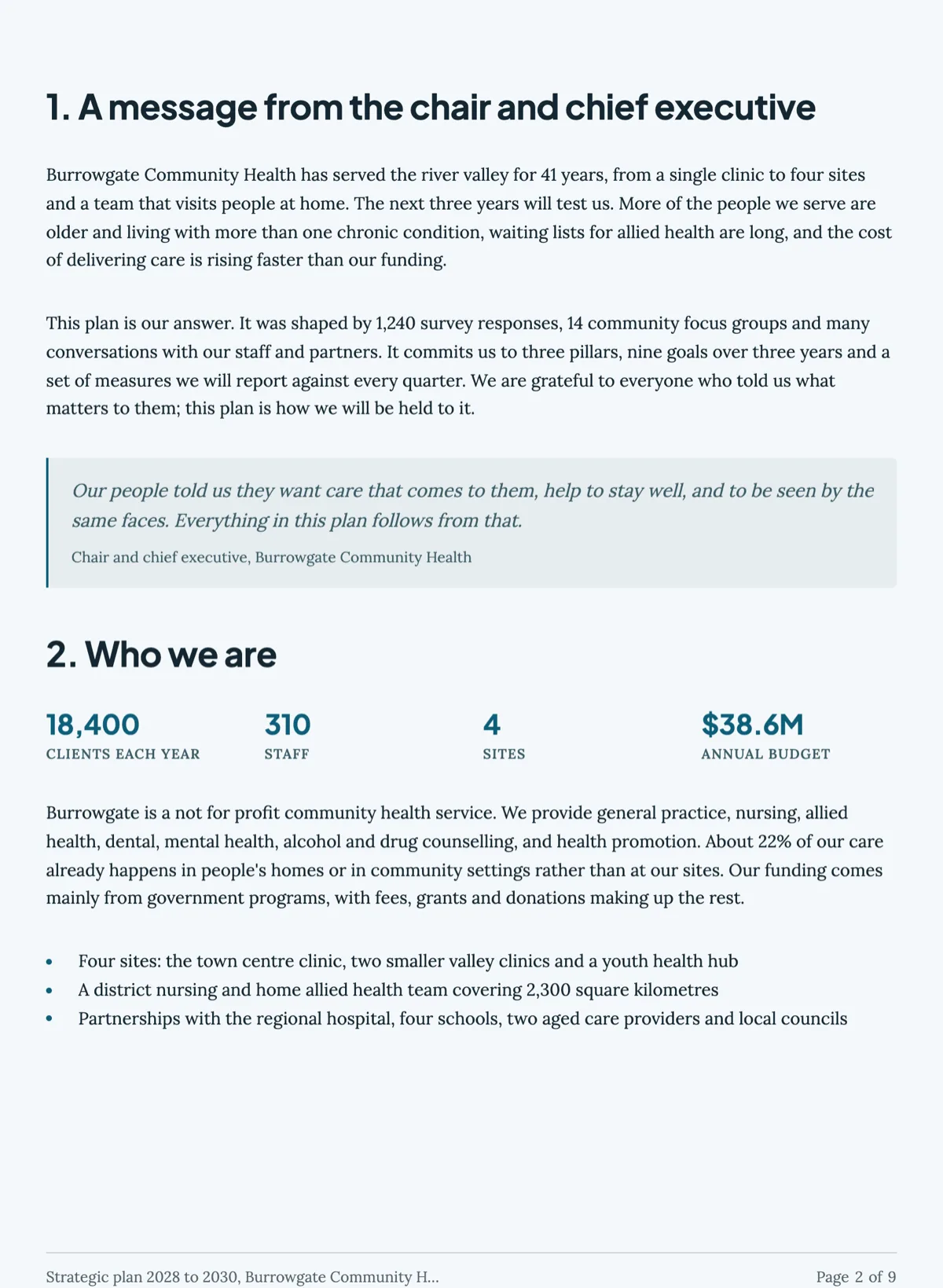 Strategic plan template with three pillars and yearly milestones example