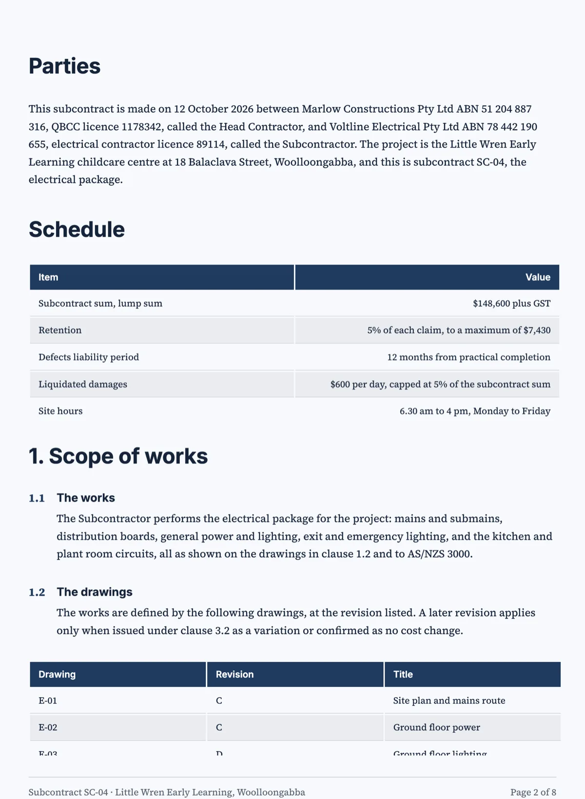 Subcontractor agreement template that flows the head contract down example