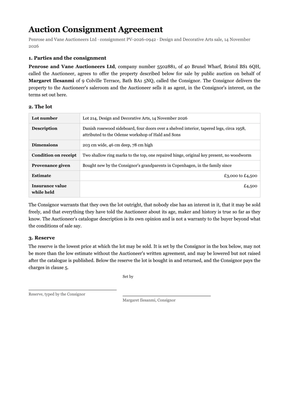 Sign an auction consignment agreement online example