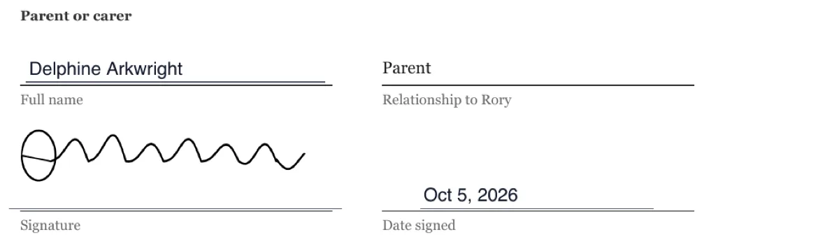 Sign a school camp consent form online example
