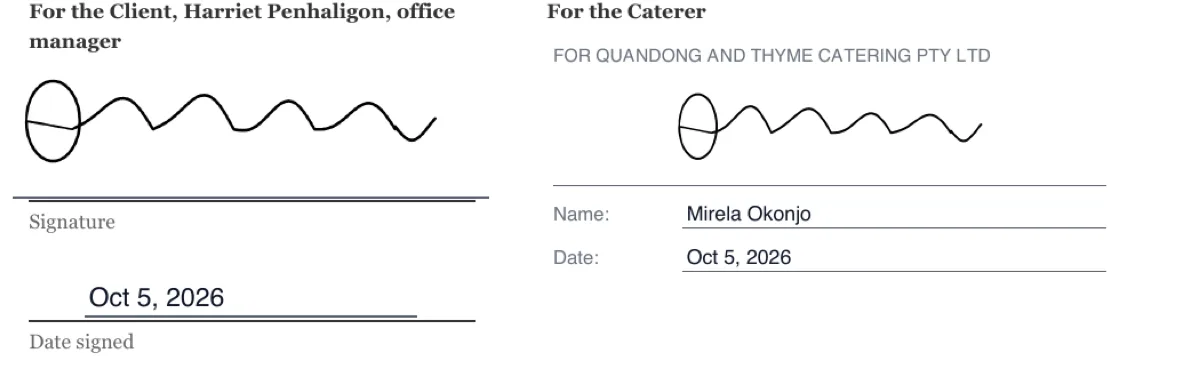 Sign a catering contract online example