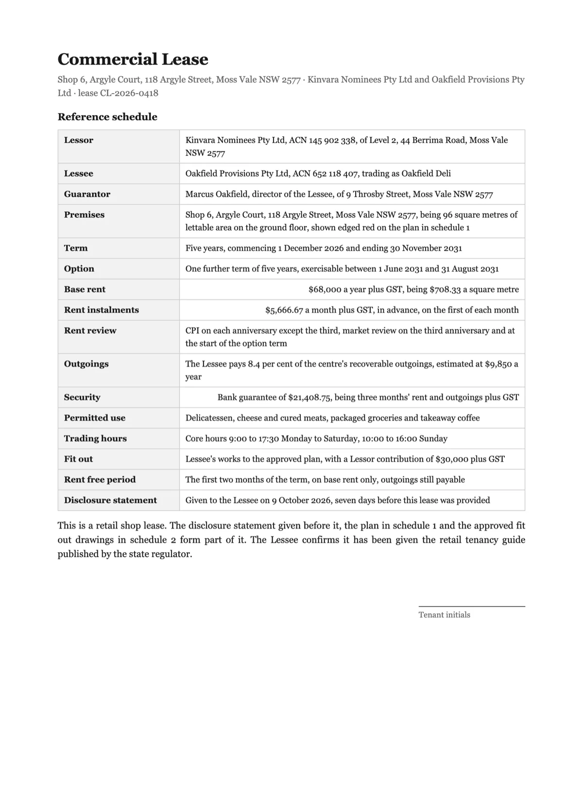Sign a commercial lease online example