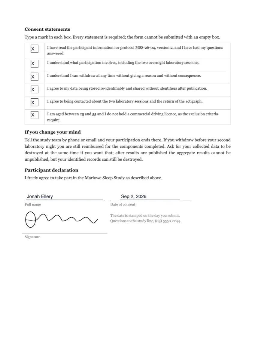 Consent form e-signature example