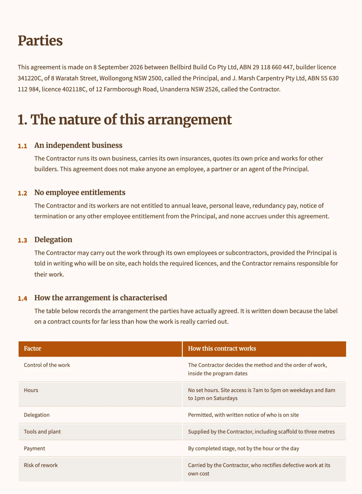 Contractor agreement e-signature example
