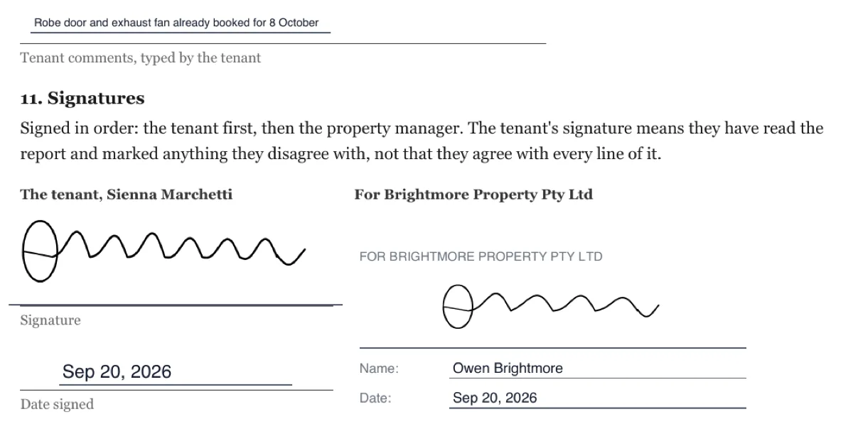 Sign an entry condition report online example