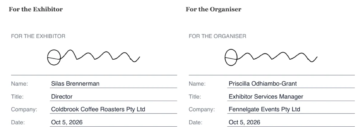 Sign an exhibitor contract online example