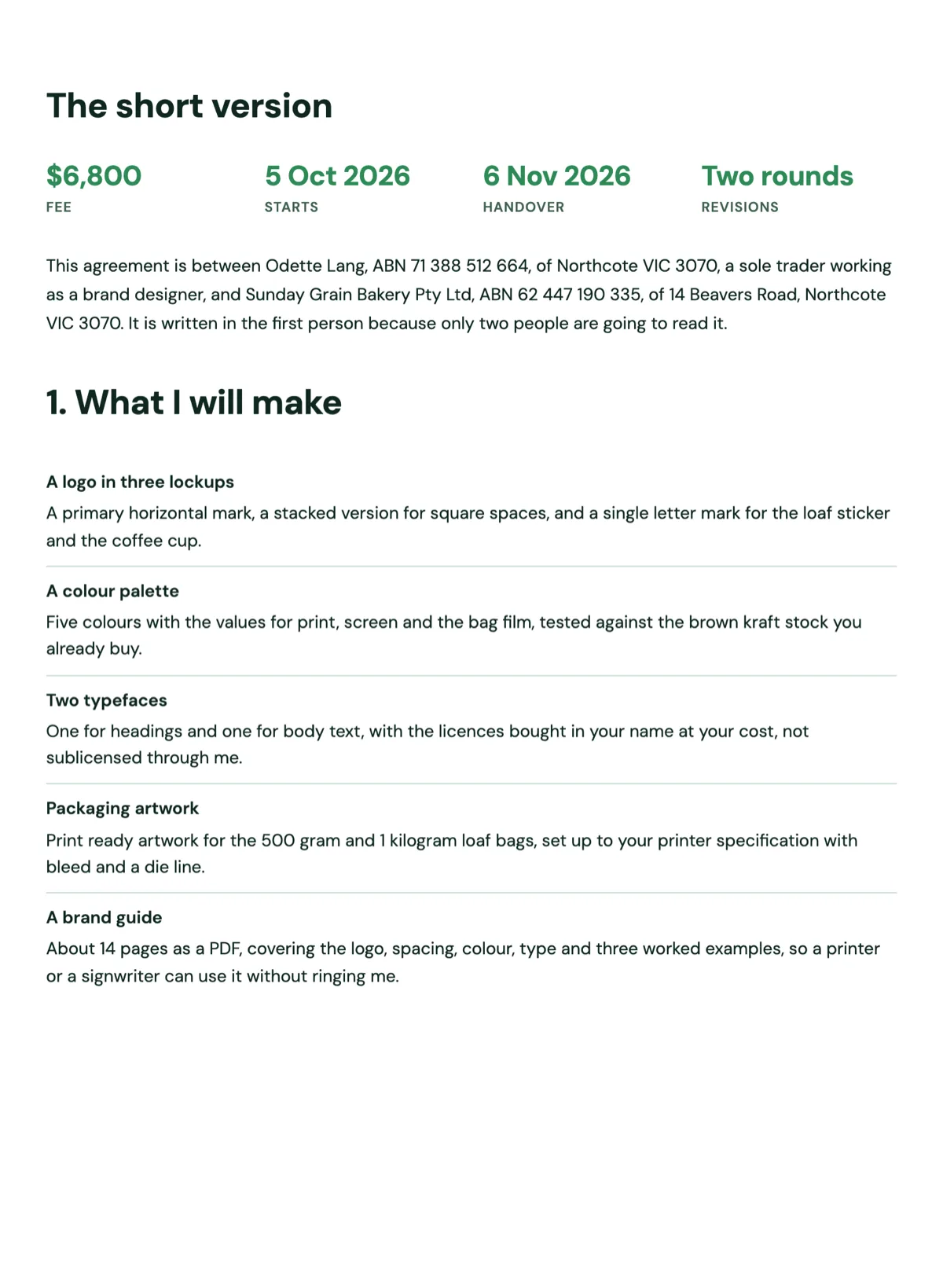 Freelance contract e-signature example
