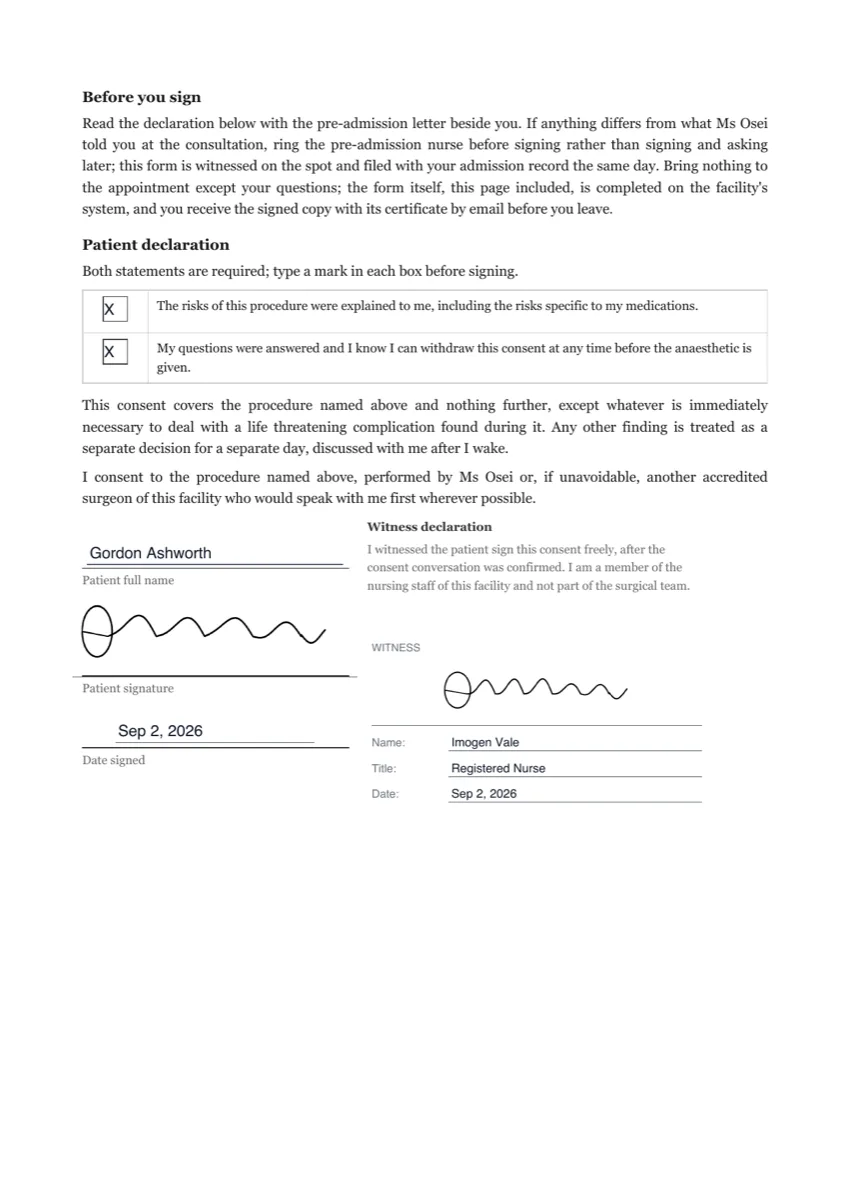 Medical consent e-signature example