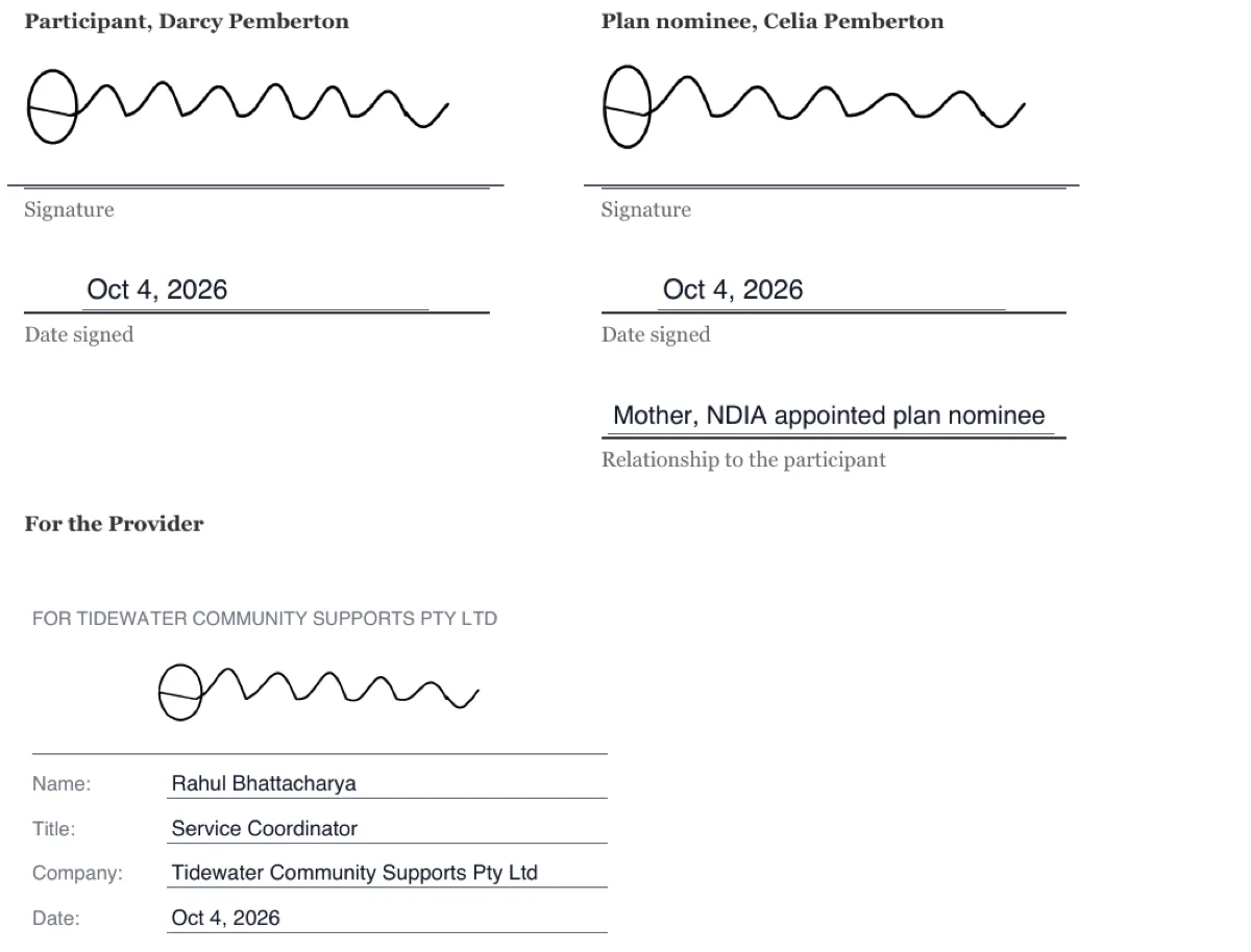 Sign an NDIS service agreement online example