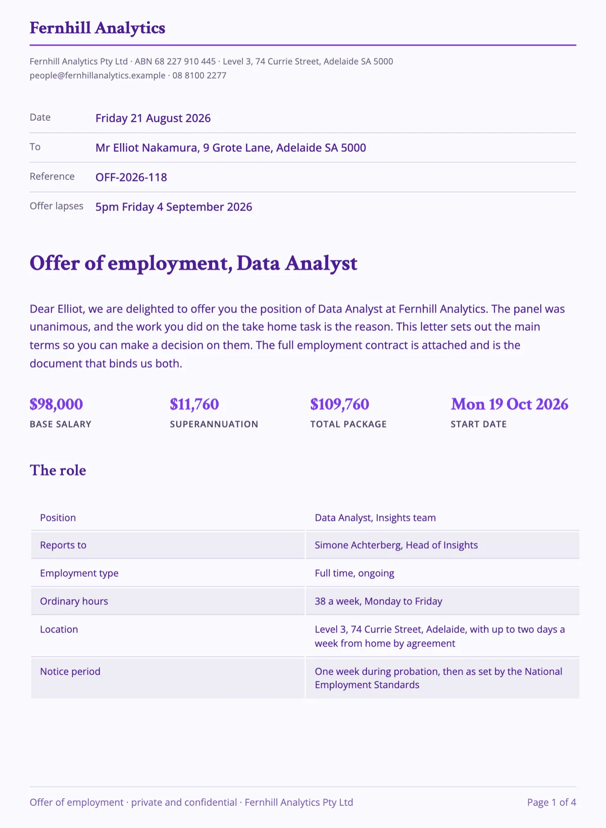 Offer letter e-signature example