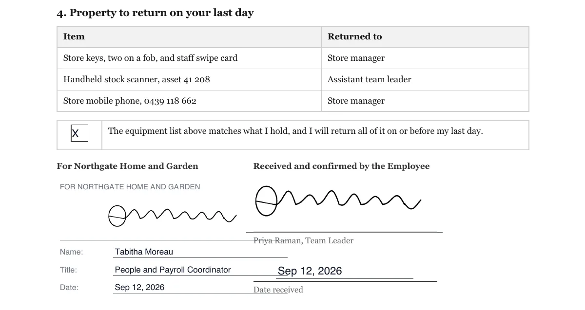 Sign a resignation acceptance letter online example