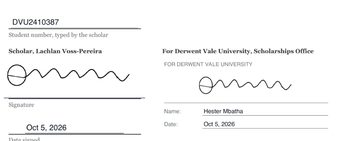 Sign a scholarship acceptance online example