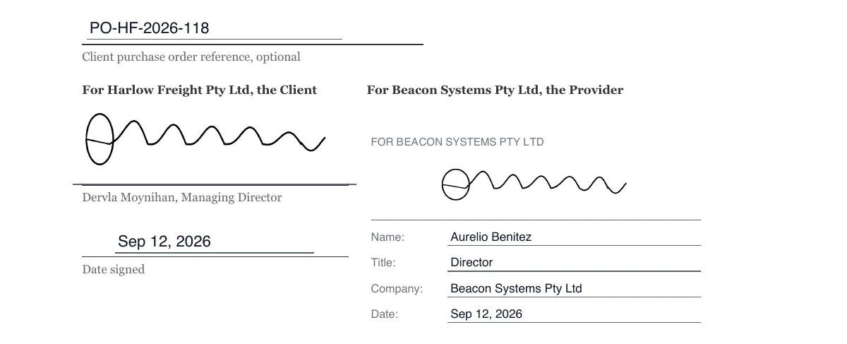 Sign a service agreement online example