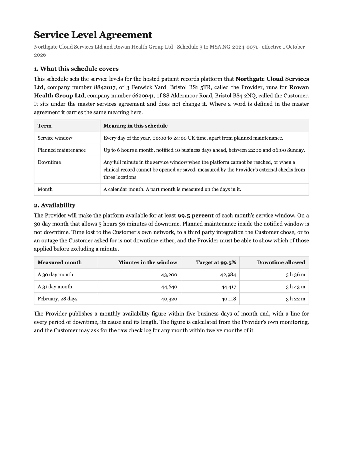 Sign a service level agreement online example