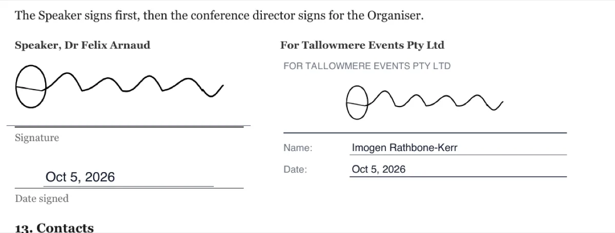 Sign a speaker agreement online example