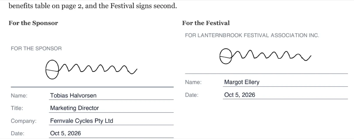 Sign a sponsorship agreement online example