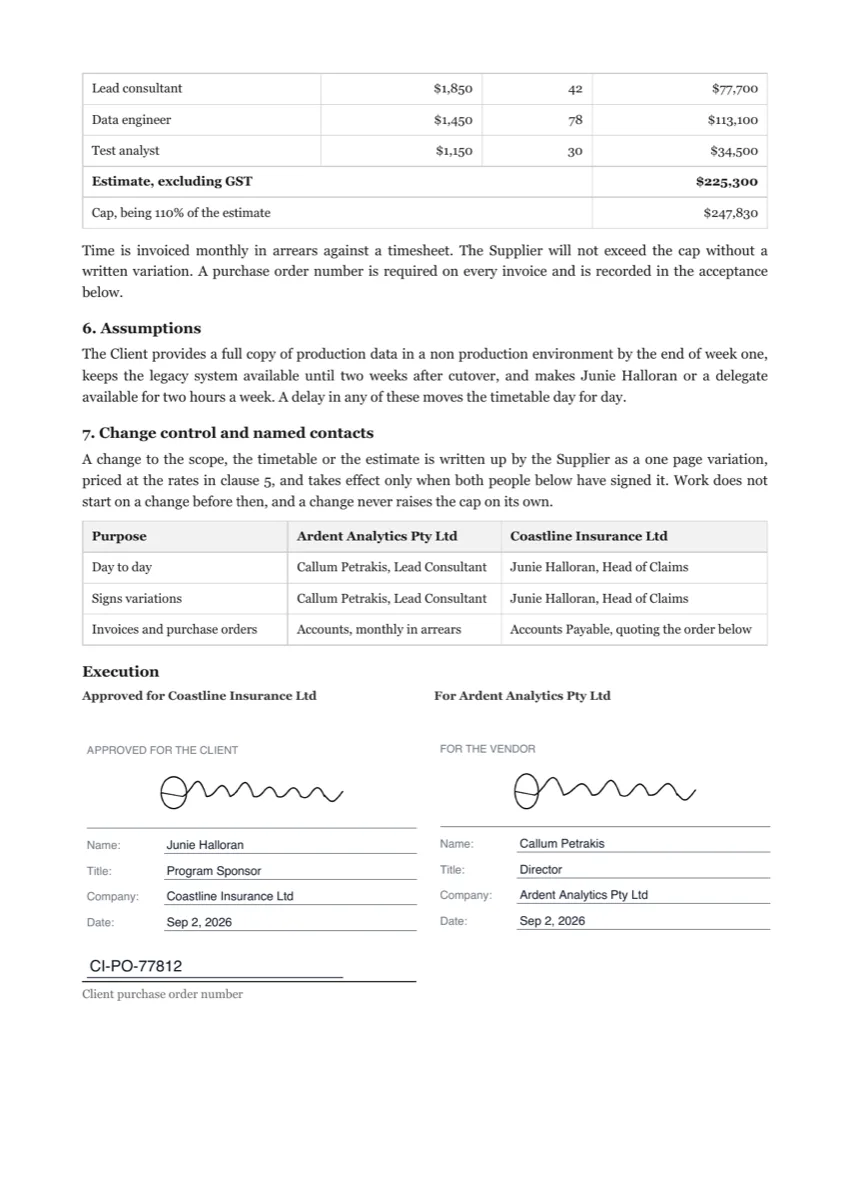 Statement of work e-signature example