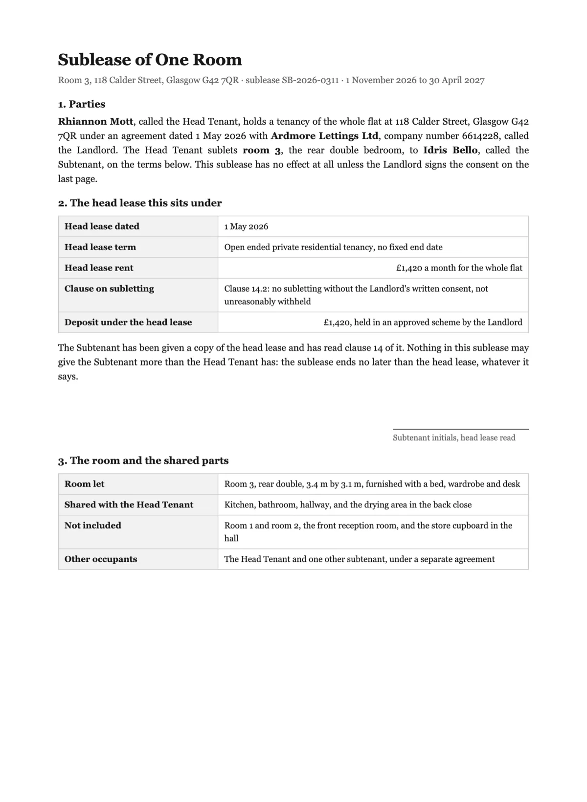 Sign a sublease agreement online example