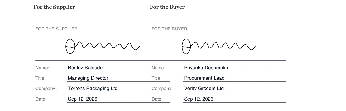 Sign a supplier agreement online example
