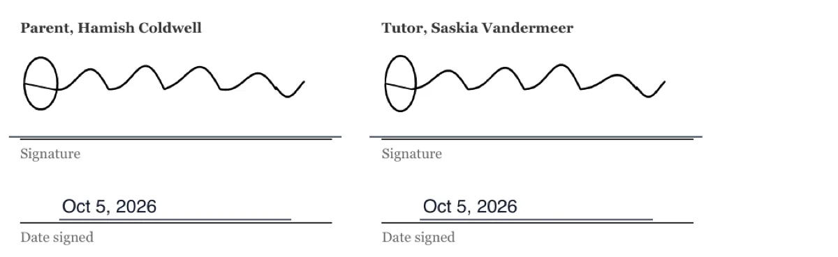 Sign a tutoring agreement online example