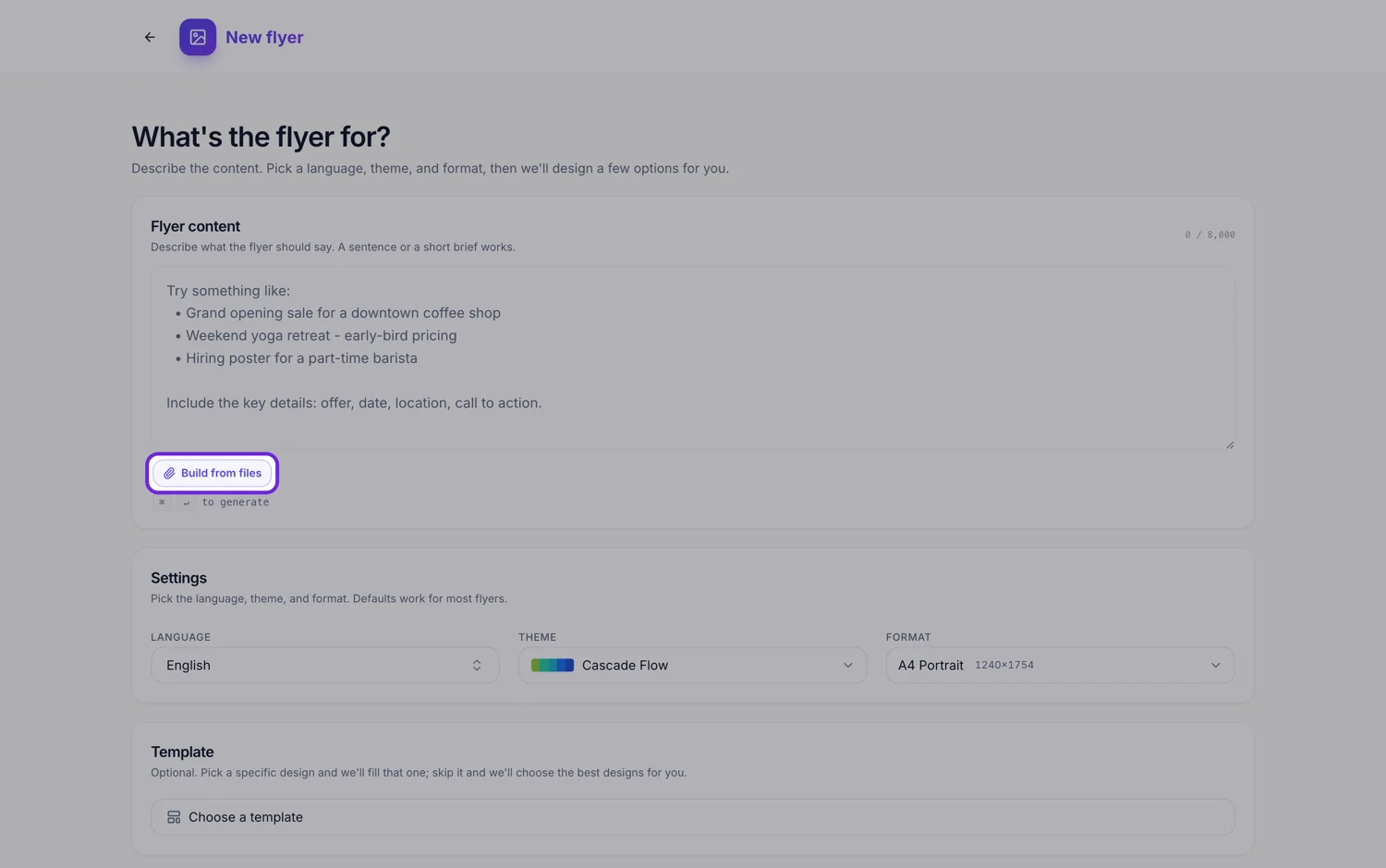 The Build from files button in the flyer generator, highlighted