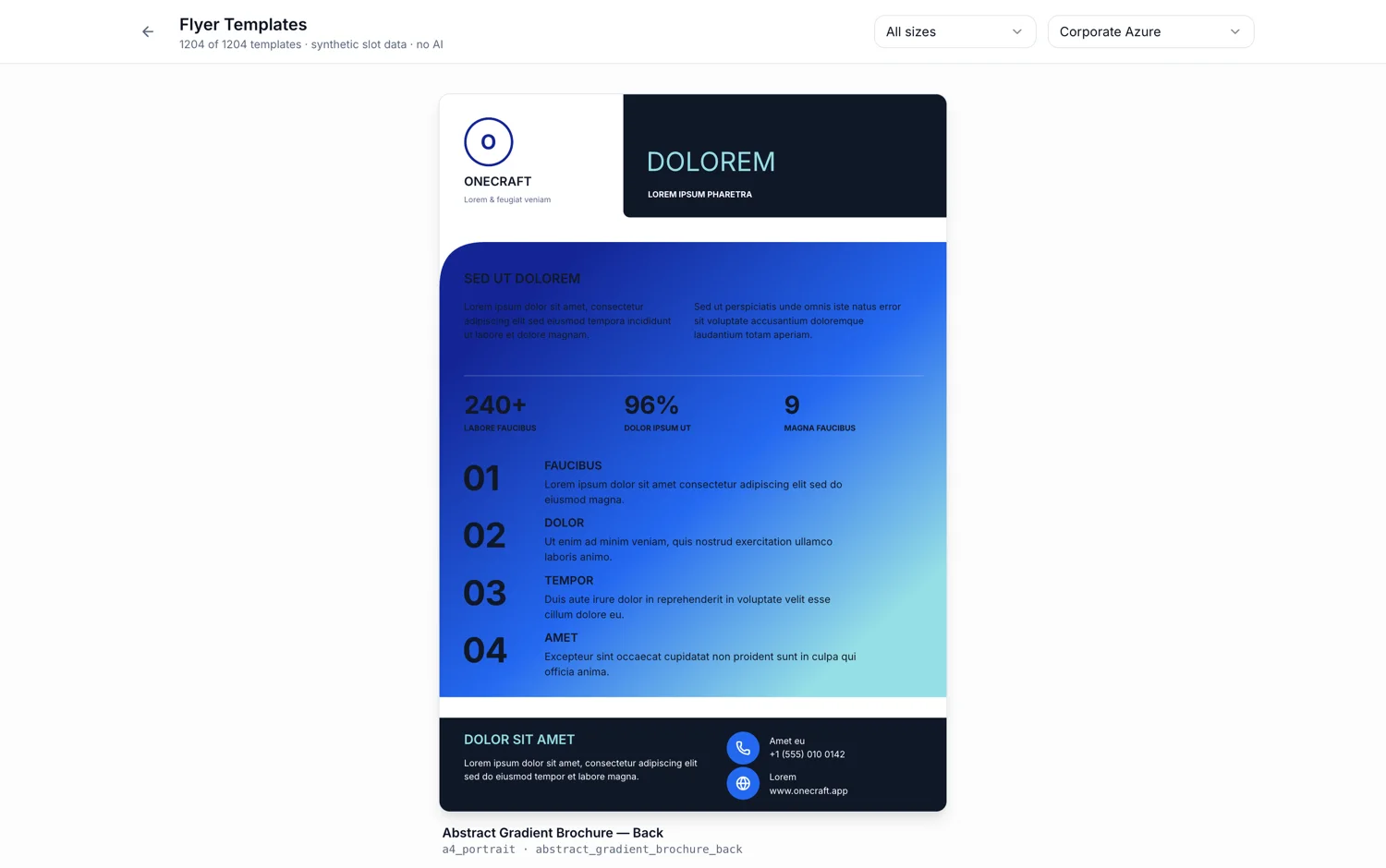The flyer template gallery filtered by size and theme