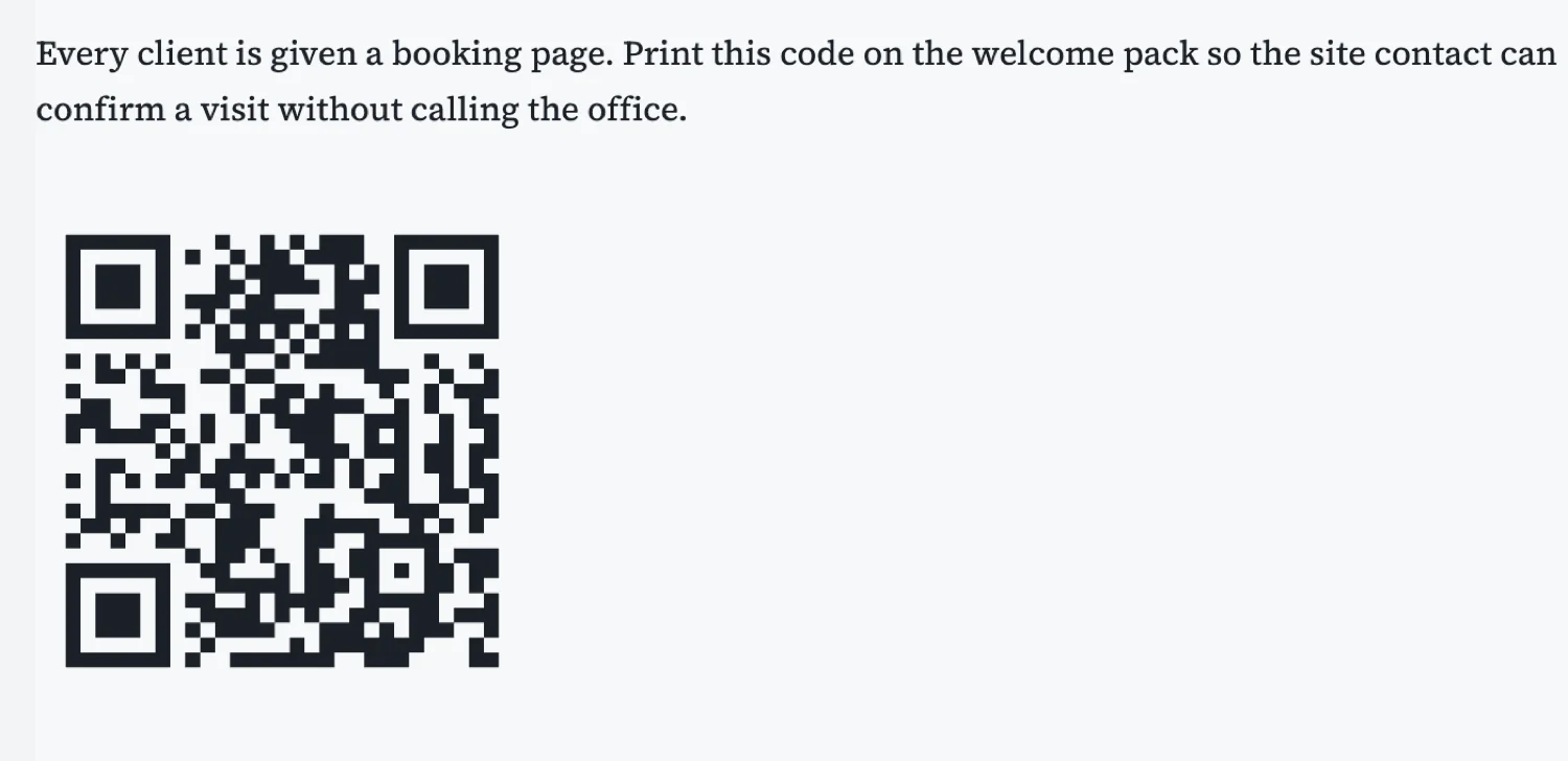 A QR code on a printed procedure with a line explaining what it opens