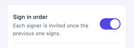 The Sign in order toggle turned on, with the note that each signer is invited once the previous one signs