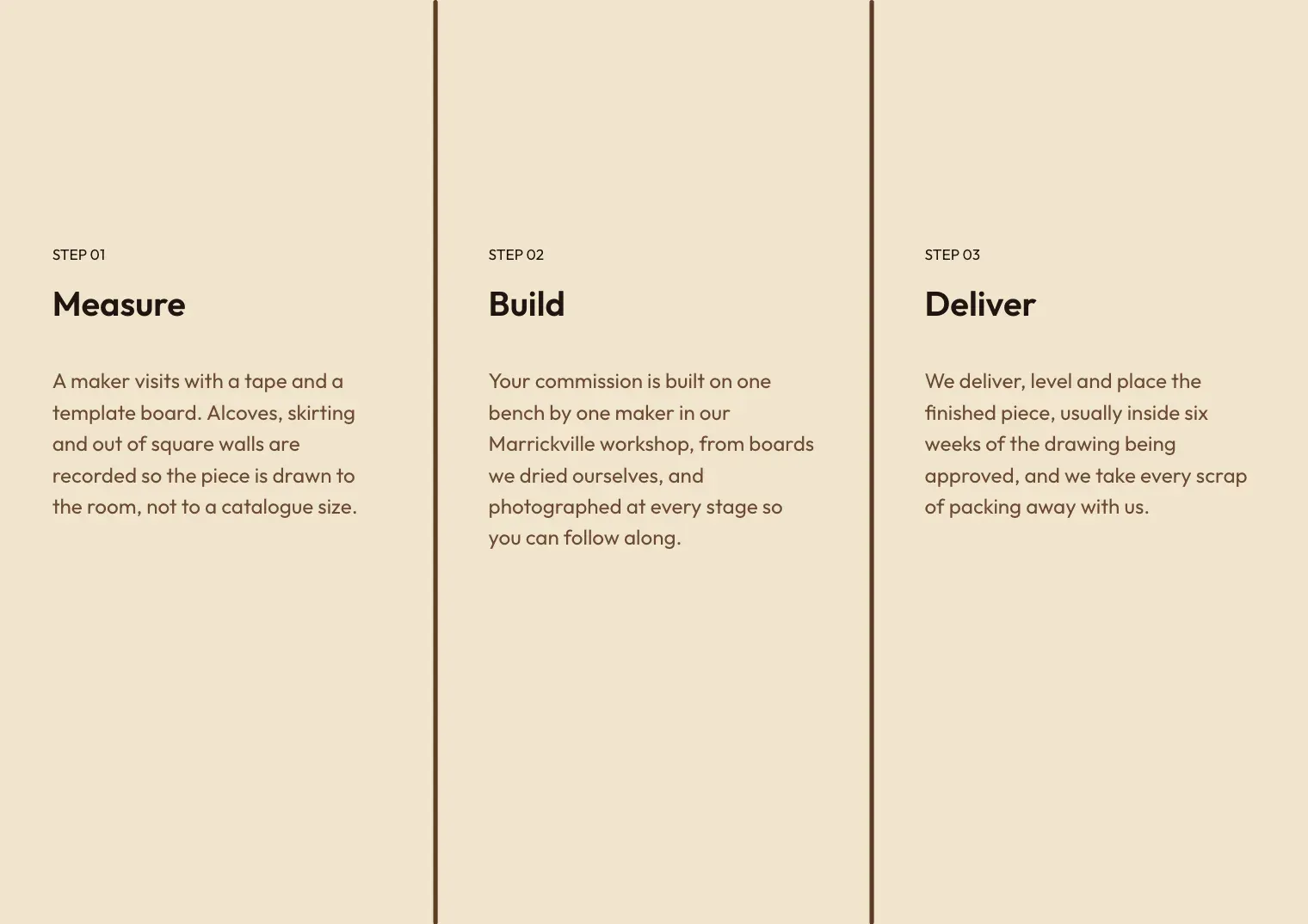 An A4 landscape flyer page split into three trifold panels by two thin vertical fold markers