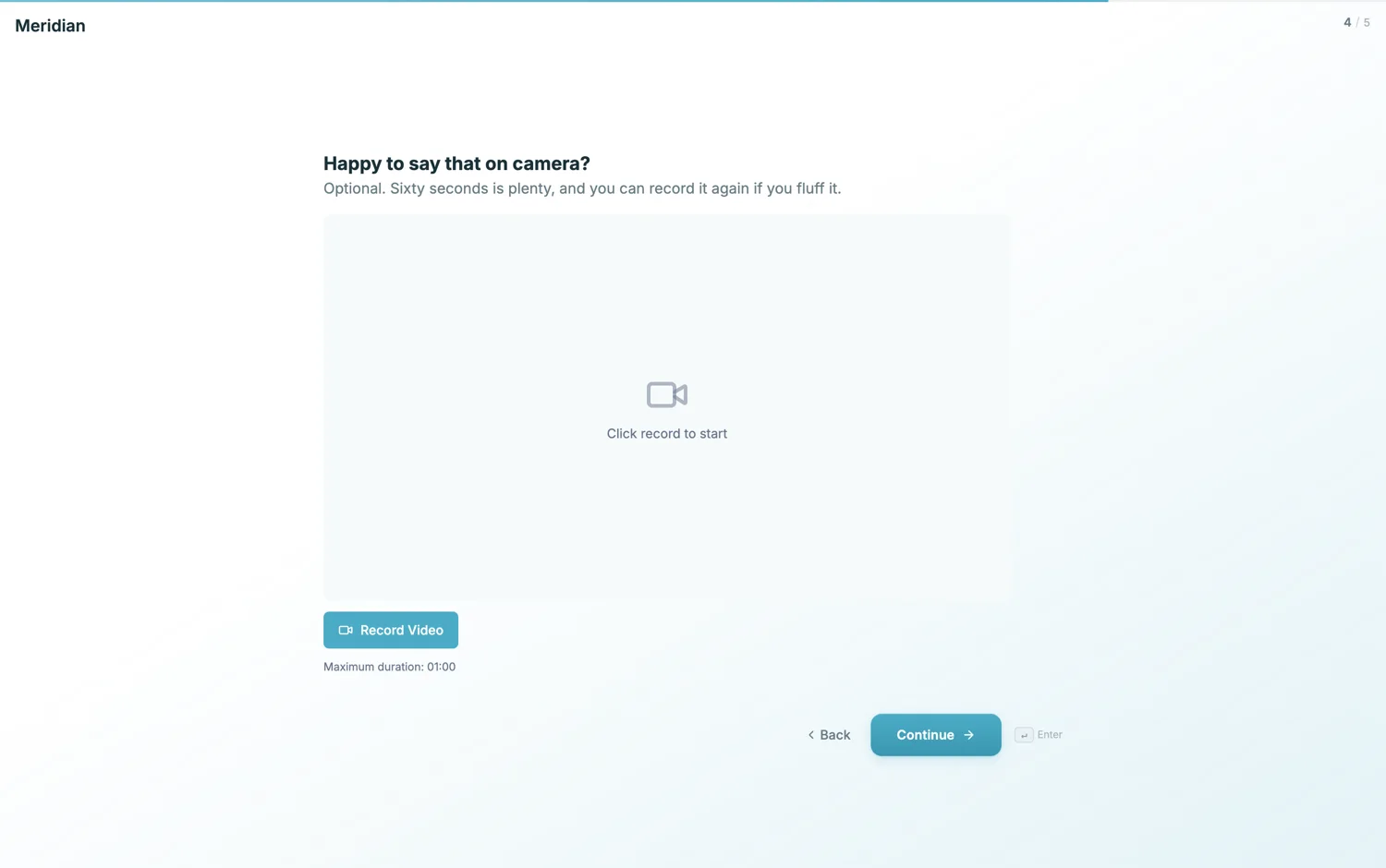 A published conversational form asking for a filmed answer, with a Record Video button and a preview area