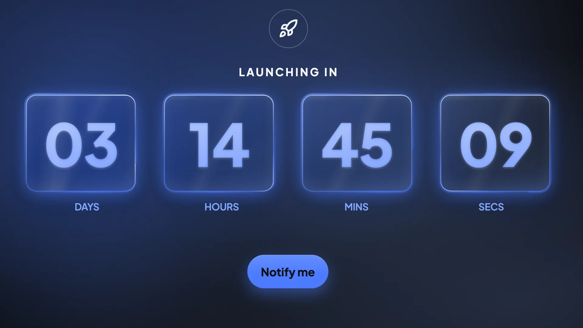 A video frame showing a launch countdown in days, hours, minutes and seconds above a Notify me button