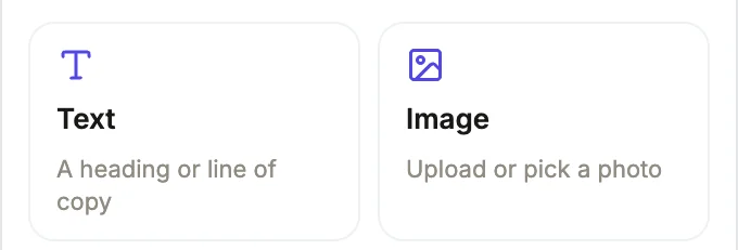 The Image component tile, offering upload or pick a photo