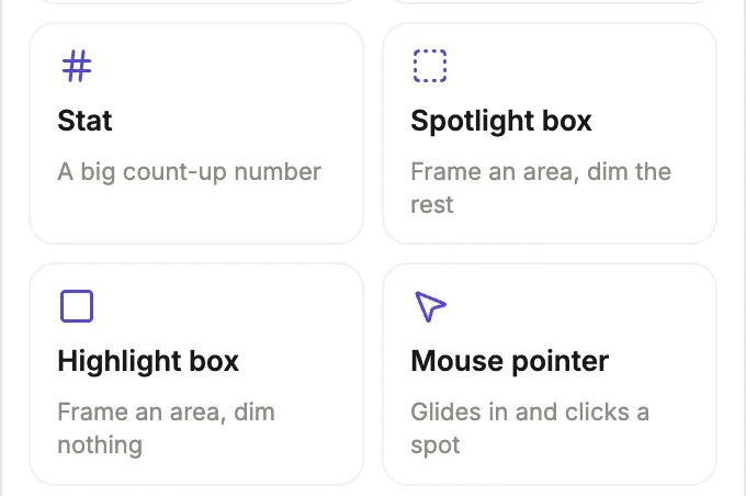 The spotlight box, highlight box and mouse pointer component tiles